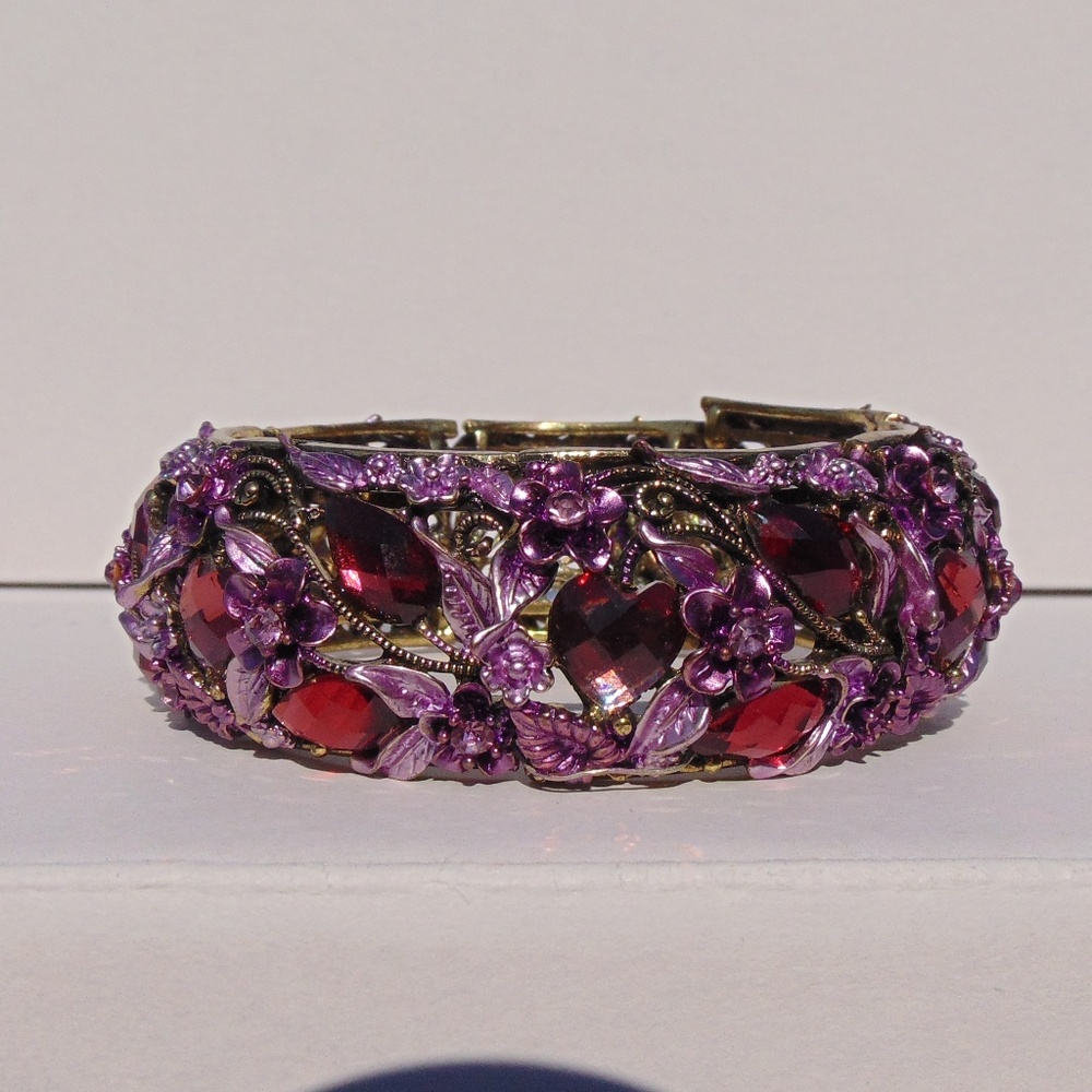 Purple Floral Bangle Cuff Costume Jewelry